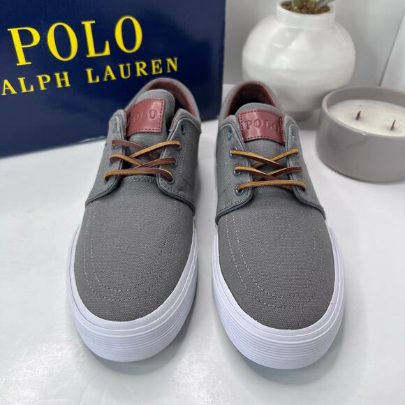 Polo Ralph Lauren Faxon Low Grey Canvas Lace Up Sneakers Men's US 9D NWB - Picture 5 of 10